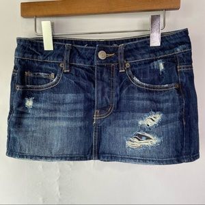 AEO Button Front Distressed Mini Skirt 0